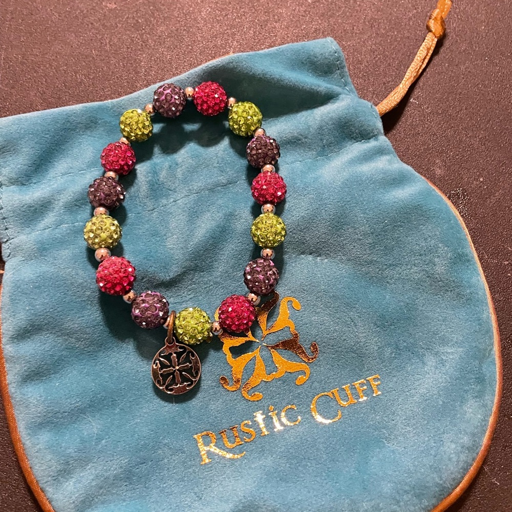 Rustic Cuff Multicolor Beaded Bracelet with Charm